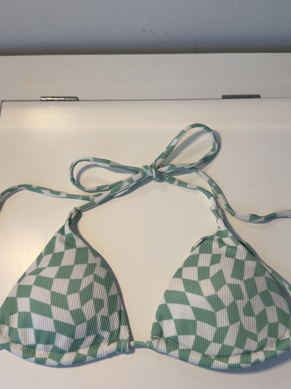 Green Geometric Triangle Bikini Top - Women Swim
